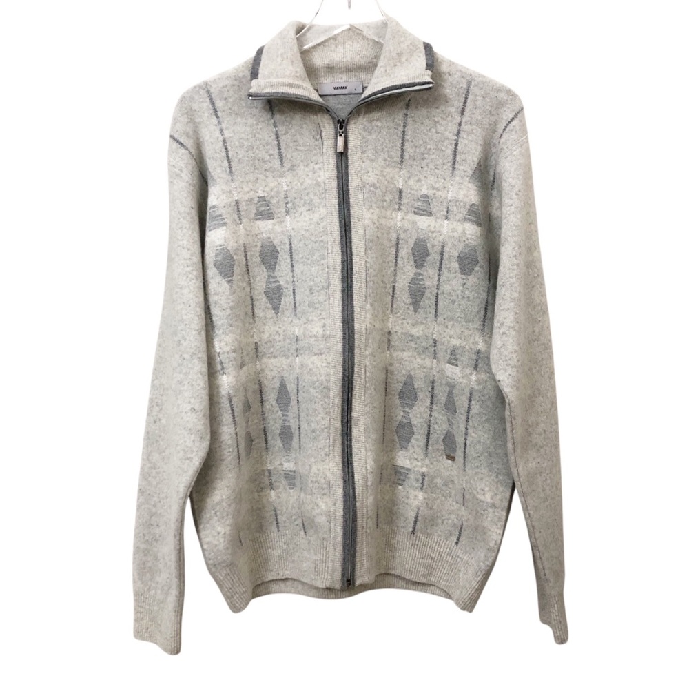 Argyle Wool Blend Cardigan Gray Retro Preppy Eclectic Grandpa